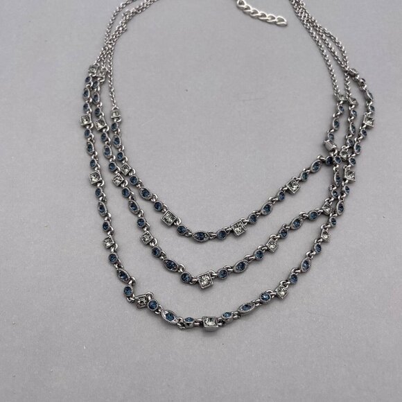 Givenchy Blue & Clear Crystal Multi Strand Necklace Silver-Tone 18 to 20 in - Picture 6 of 7